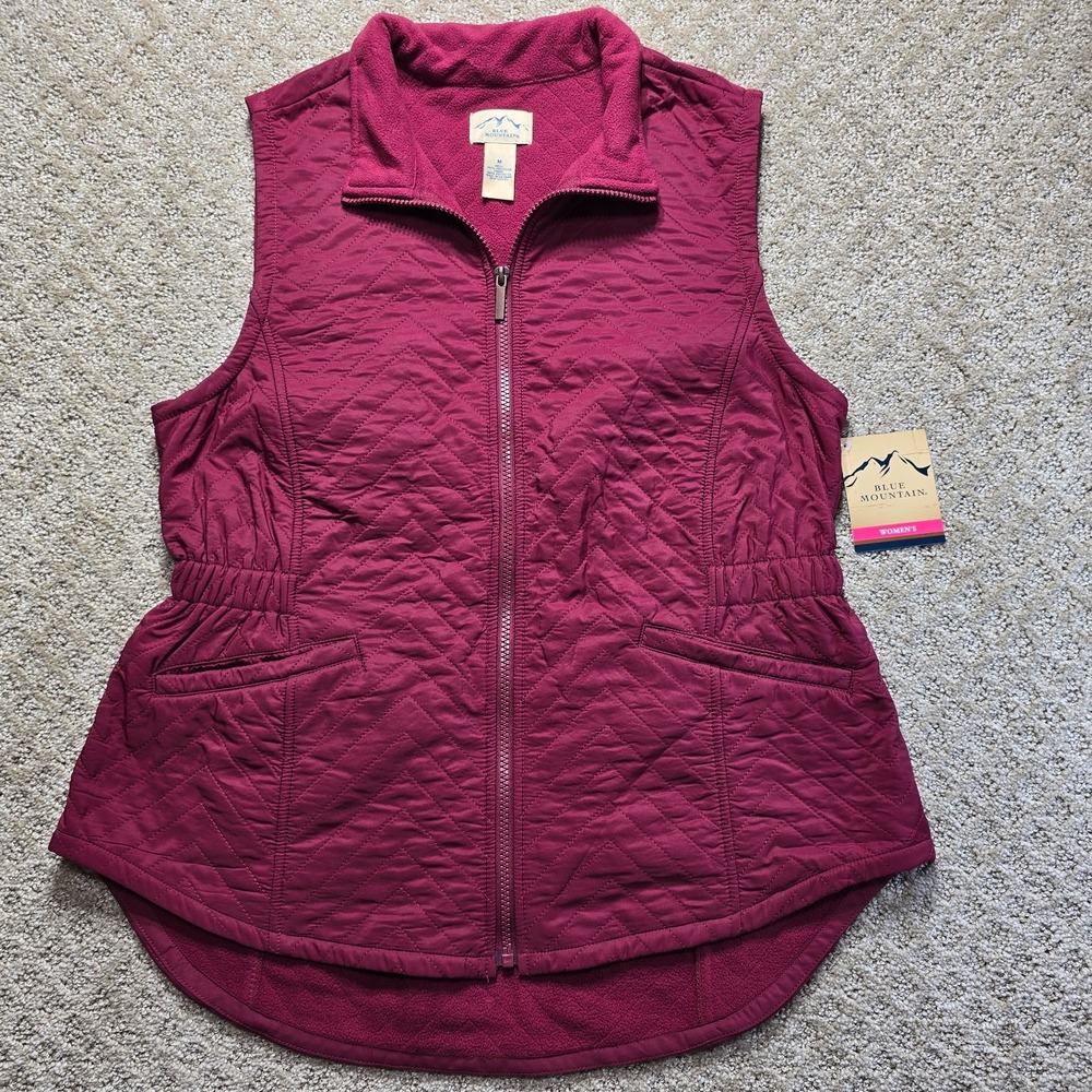 Burgundy Quilted Fleece Lined Vest Full Zip Pockets NWT medium Mountain